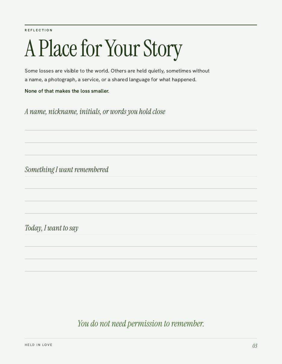 Inside page: A Place for Your Story