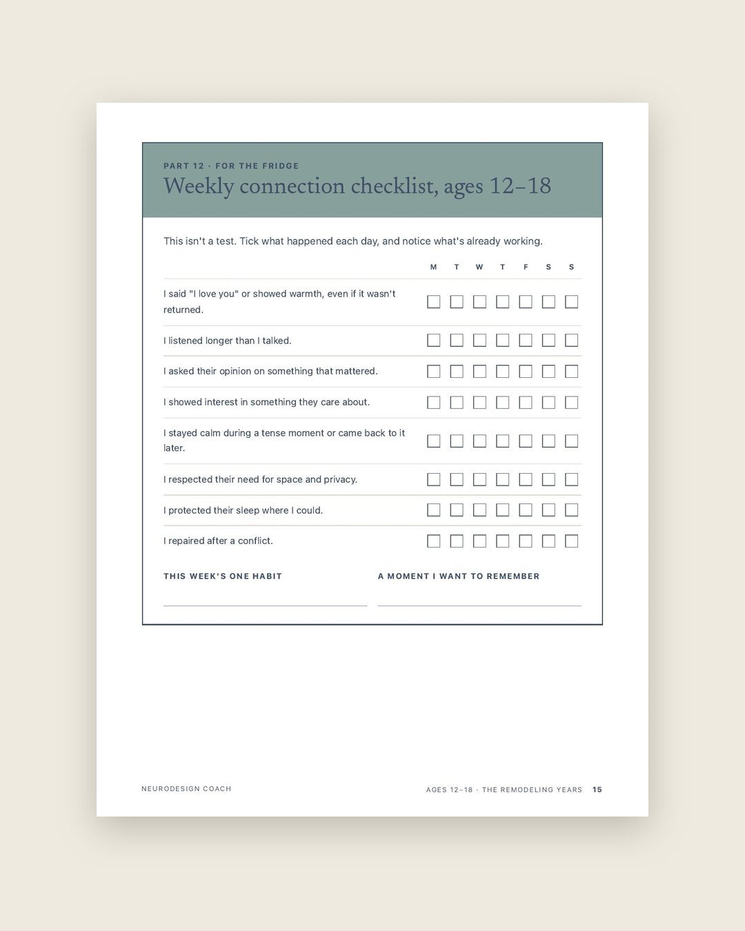 Look inside: Your weekly connection checklist