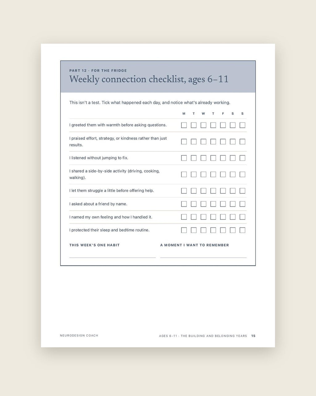 Look inside: Your weekly connection checklist