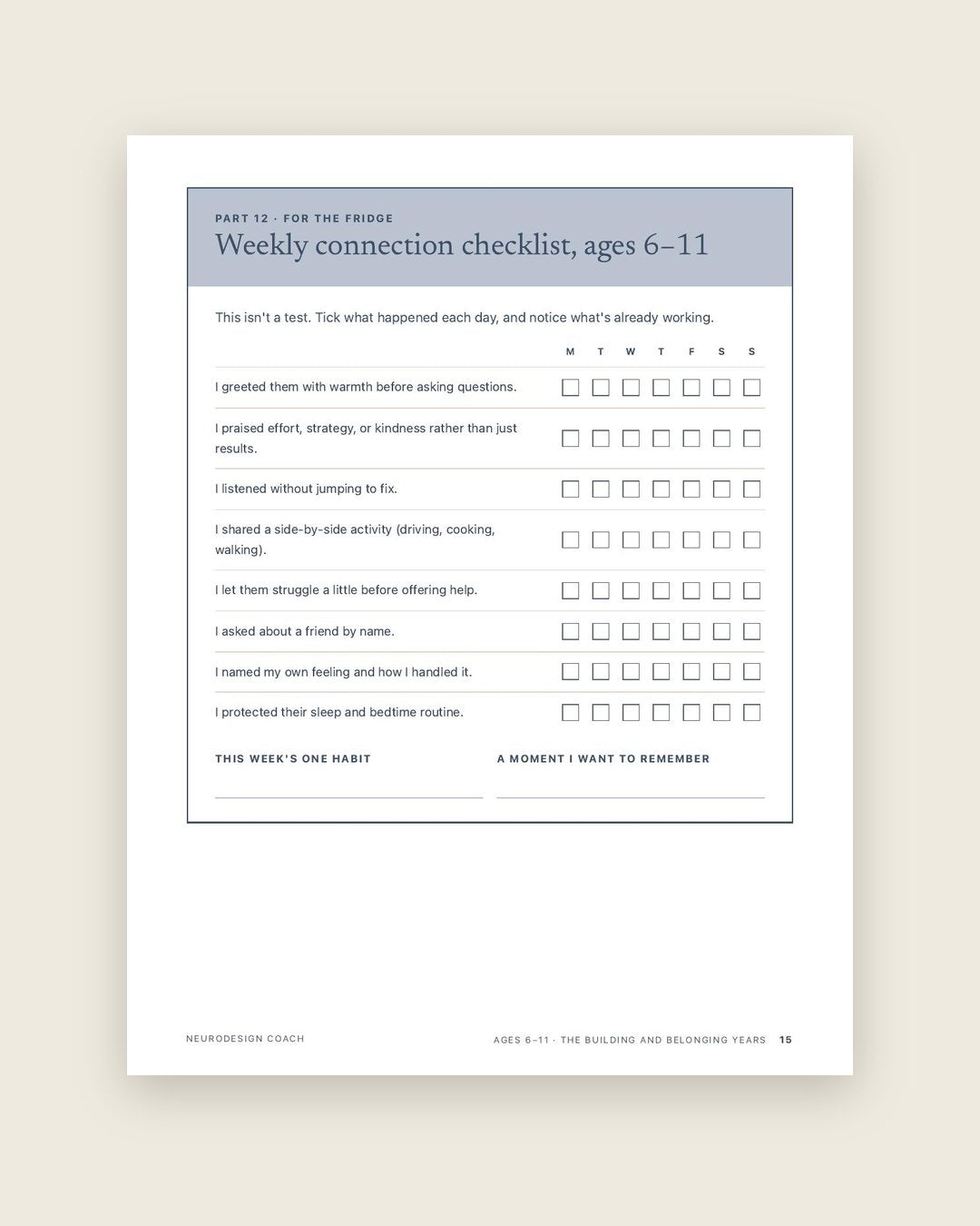 Look inside: Your weekly connection checklist
